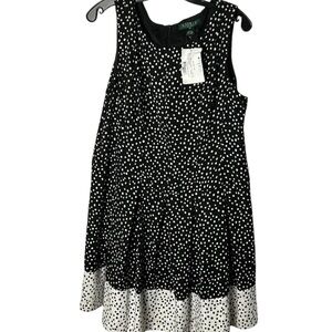 NWT Lauren Ralph  polka pot,color block dress, 16P, pleats ,whimsical,feminine